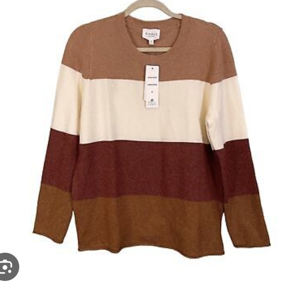 Pinque Women's‎ Fall Color Cream & Brown Crew Neck Pullover